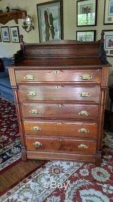 Late 1800's Antique Walnut Chest Of Drawers All Original Brass Hardware