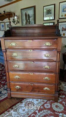 Late 1800's Antique Walnut Chest Of Drawers All Original Brass Hardware