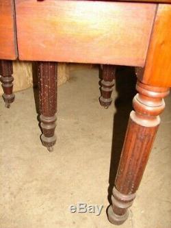 Late 1800's Antique Walnut Dropleaf 5 Leg Kitchen Table with 3 Extension Boards