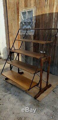 Late 1800's Country Store Antique Oak Baker's Rack Shelf Adjustable Table