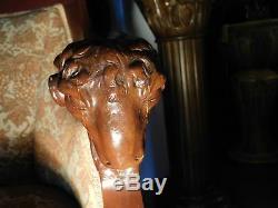 Late 1800's Heavy Carved Sheep Arms Figural Chair Claw Feet and Footstool