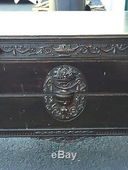 Late 1800's Mahogany Dresser Wedding Chest 5 Drawers Hand Carved