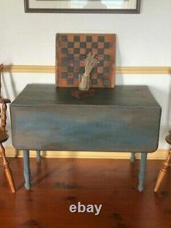 Late 1800s / 19th Century Primitive Drop Leaf Table in Blue Paint