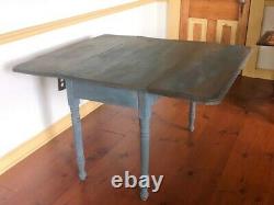 Late 1800s / 19th Century Primitive Drop Leaf Table in Blue Paint