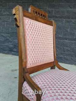 Late 1800s Antique Walnut Eastlake Accent Side Chair w Pink Feather Motif