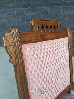 Late 1800s Antique Walnut Eastlake Accent Side Chair w Pink Feather Motif