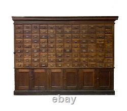 Late 1800s Apothecary Card Catalog Wood Cabinet