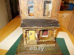 Late 1800s Early 1900s Gutter Reed American Lithograph Dollhouse With Furnitur