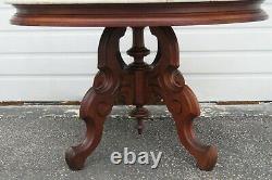 Late 1800s Eastlake Victorian Marble Top Hand Carved Coffee Table 1998
