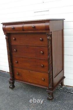 Late 1800s Empire Hand Carved Mahogany Tall Chest of Drawers 1747