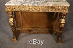 Late 1800s Era Egyptian Revival Gilded Carved Figural Marble Top Console Table