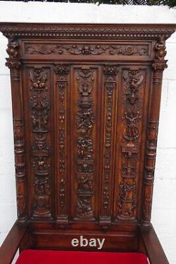 Late 1800s Gothic Heavy Hand Carved Throne Chair Hall Seat Bench 5317