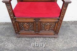 Late 1800s Gothic Heavy Hand Carved Throne Chair Hall Seat Bench 5317