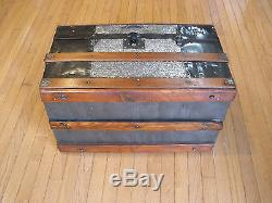 Late 1800s HUMPBACK DOME STEAMER TRUNK Floral Tin Pattern