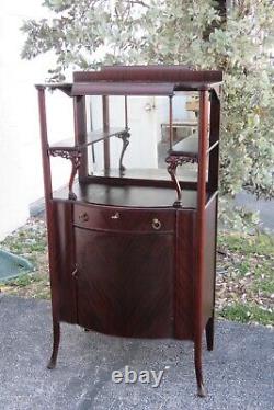 Late 1800s Victorian Carved Mahogany Music Cabinet Display Shelving Etagere 2917