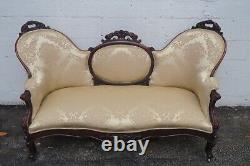 Late 1800s Victorian Carved Solid Rosewood Large Settee Loveseat 5469