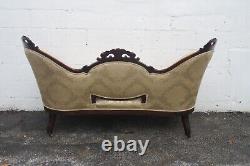 Late 1800s Victorian Carved Solid Rosewood Large Settee Loveseat 5469