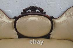 Late 1800s Victorian Carved Solid Rosewood Large Settee Loveseat 5469