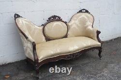 Late 1800s Victorian Carved Solid Rosewood Large Settee Loveseat 5469