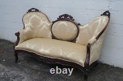 Late 1800s Victorian Carved Solid Rosewood Large Settee Loveseat 5469