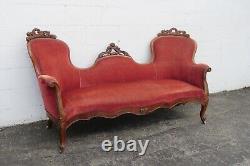 Late 1800s Victorian Carved Solid Walnut Sofa Couch 5105