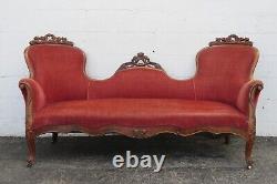 Late 1800s Victorian Carved Solid Walnut Sofa Couch 5105