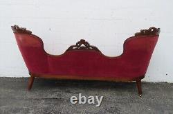 Late 1800s Victorian Carved Solid Walnut Sofa Couch 5105