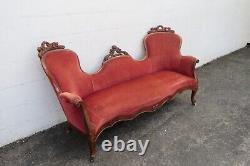 Late 1800s Victorian Carved Solid Walnut Sofa Couch 5105