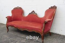 Late 1800s Victorian Carved Solid Walnut Sofa Couch 5105