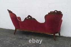 Late 1800s Victorian Carved Solid Walnut Sofa Couch 5105