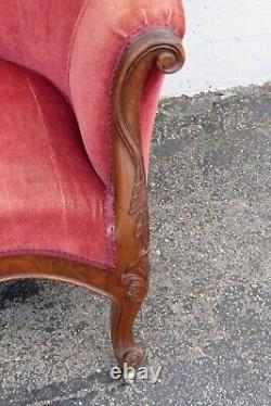 Late 1800s Victorian Carved Solid Walnut Sofa Couch 5105