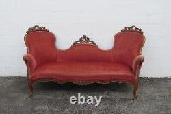 Late 1800s Victorian Carved Solid Walnut Sofa Couch 5105