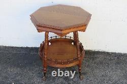 Late 1800s Victorian Octagon Tiger Oak Carved Side End Table 5096