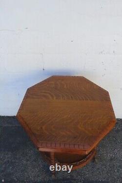 Late 1800s Victorian Octagon Tiger Oak Carved Side End Table 5096