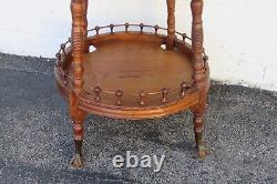 Late 1800s Victorian Octagon Tiger Oak Carved Side End Table 5096