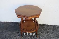 Late 1800s Victorian Octagon Tiger Oak Carved Side End Table 5096