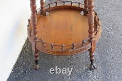 Late 1800s Victorian Octagon Tiger Oak Carved Side End Table 5096