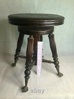Late 1800s Victorian Tonk Chicago Claw Glass Ball Foot Swivel Piano Organ Stool