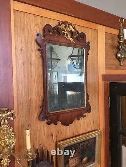Late 18th C Chippendale Mahogany Mirror Gilt Eagle Original Mirror / Backboard