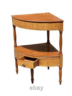 Late 18th Century Antique Federal Tiger Maple & Cherry Curved Corner Wash Stand