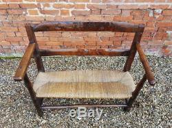 Late 18th Century Child's Antique Fruitwood Seat Settle Bench Couch