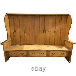 Late 18th Century Large English Pine Bow Back Settle Bench