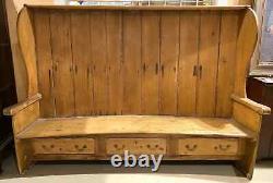 Late 18th Century Large English Pine Bow Back Settle Bench