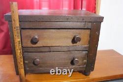 Late 18th Century Miniature Folk Art Wood 2 Drawer Chest of Drawers