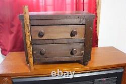 Late 18th Century Miniature Folk Art Wood 2 Drawer Chest of Drawers