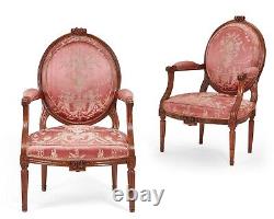 Late 18th Century Pair of French Louis XVI Carved Walnut Fauteuil With Fine Upho