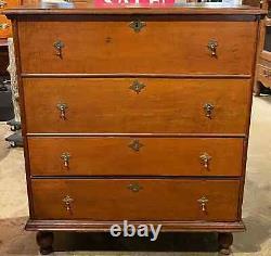 Late 18th Century William & Mary Pine Lift Top Blanket Chest with Two Drawers