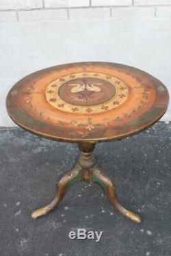 Late 18th, Early 19th C. Queen Anne Hand Painted Round Tilt Top Table