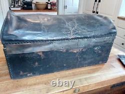 Late 18th-Early 19th century leather trunk with brass tacks & name plate