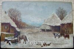 Late 19/early 20c European winter farmyard scene, signed, de shon & Nutewal